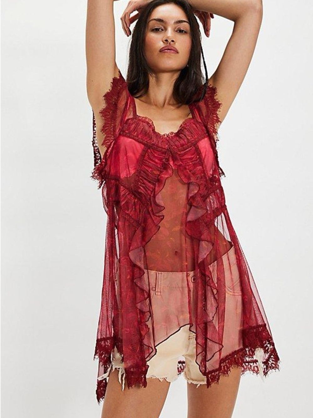 NWT Free People Ivie Tunic in Bordeaux Combo